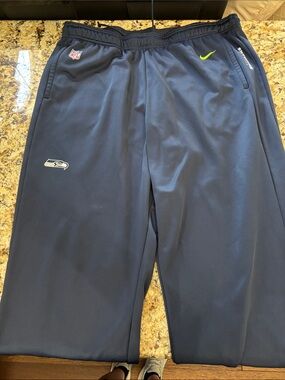 Nike Kids Navy Sweatpants with Neon Green Swoosh & Seahawks Logo